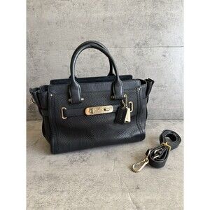 Authentic Coach Swagger 27 Pebble Leather Satchel Crossbody Bag In Black
